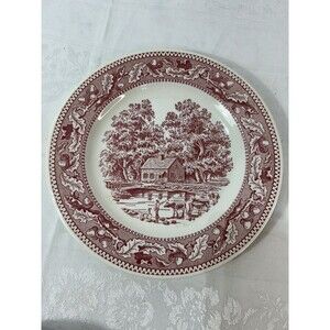 Vintage Royal Ironstone Red Memory Lane  10" Dinner Plate 1965  Farm Scene